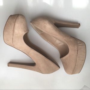 Beige/cream suede platform stiletto heels